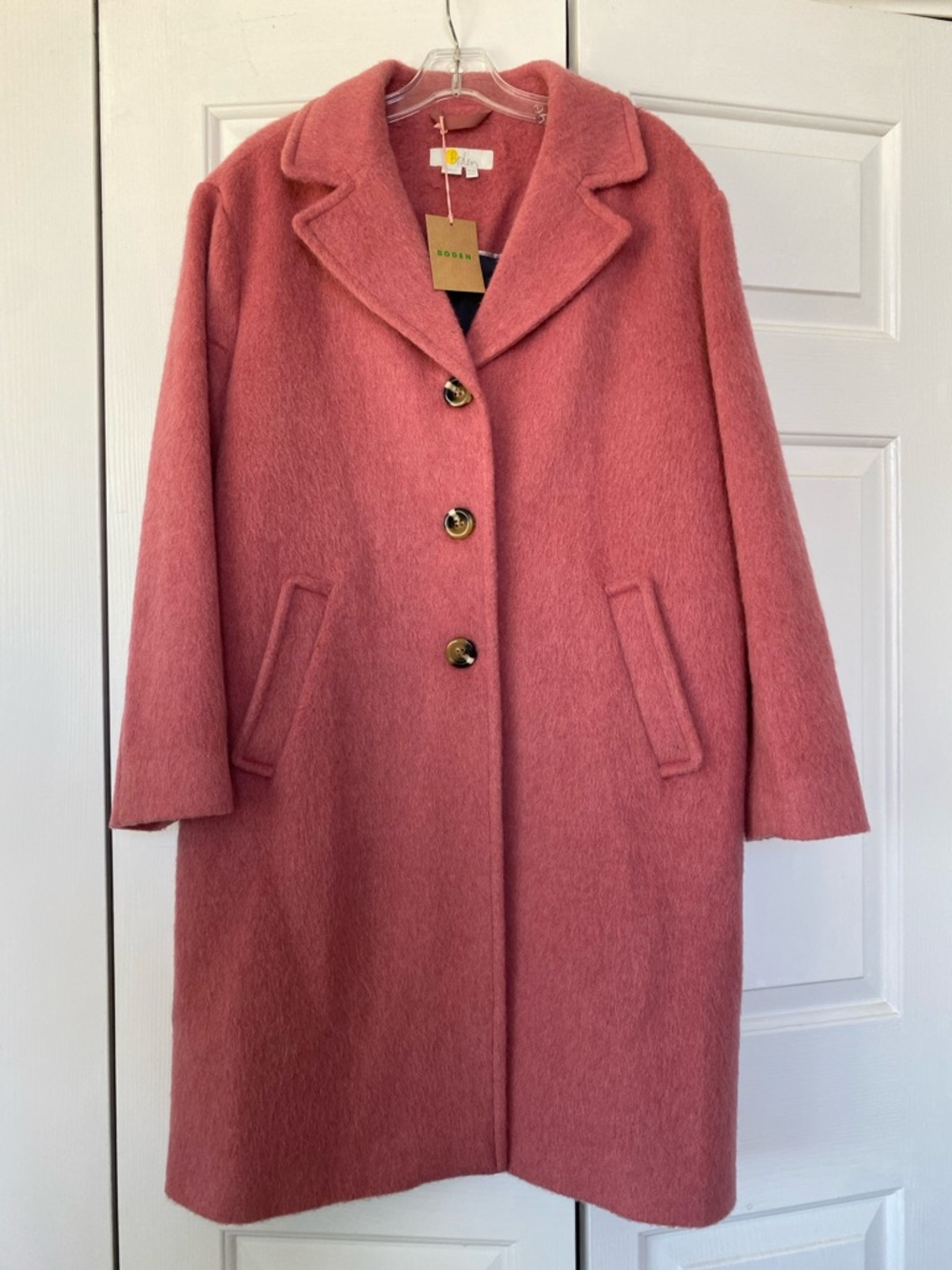 NWT Boden Dusty Rose-Pink Wool Blend Single-Breasted Coat